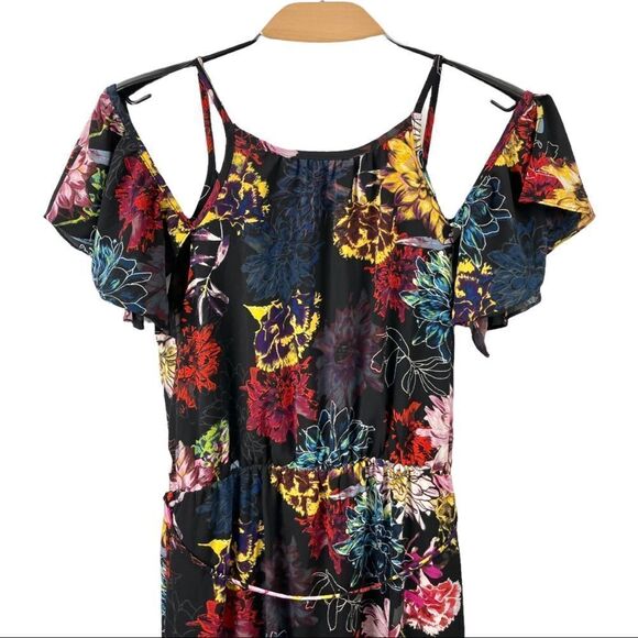 Fourteenth Place Black Floral Wrap Front Midi Dress Size L - Picture 5 of 7